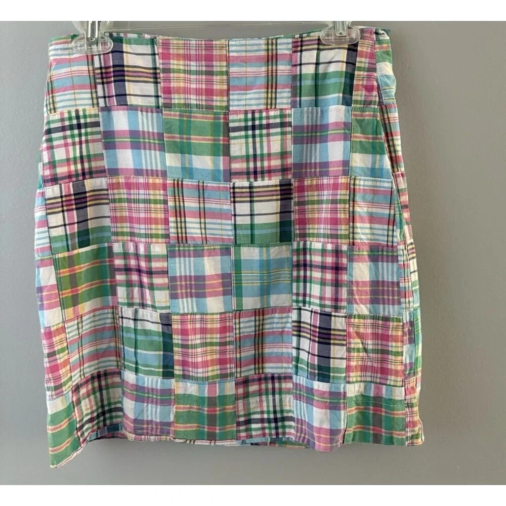 Talbots Patchwork Skirt Womens 4P Pink Blue Green Madras Plaid Preppy Beach - Picture 1 of 13
